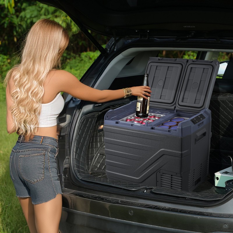 Kannettava 40 L auton jääkaappi-pakastin kompressorilla kaksialueinen 12/24V ja 100-240V