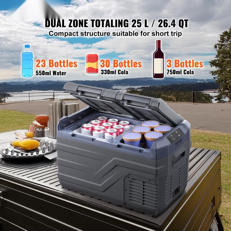 Kannettava autojääkaappi ja pakastin 25 l kaksoisalueinen kompressorilla