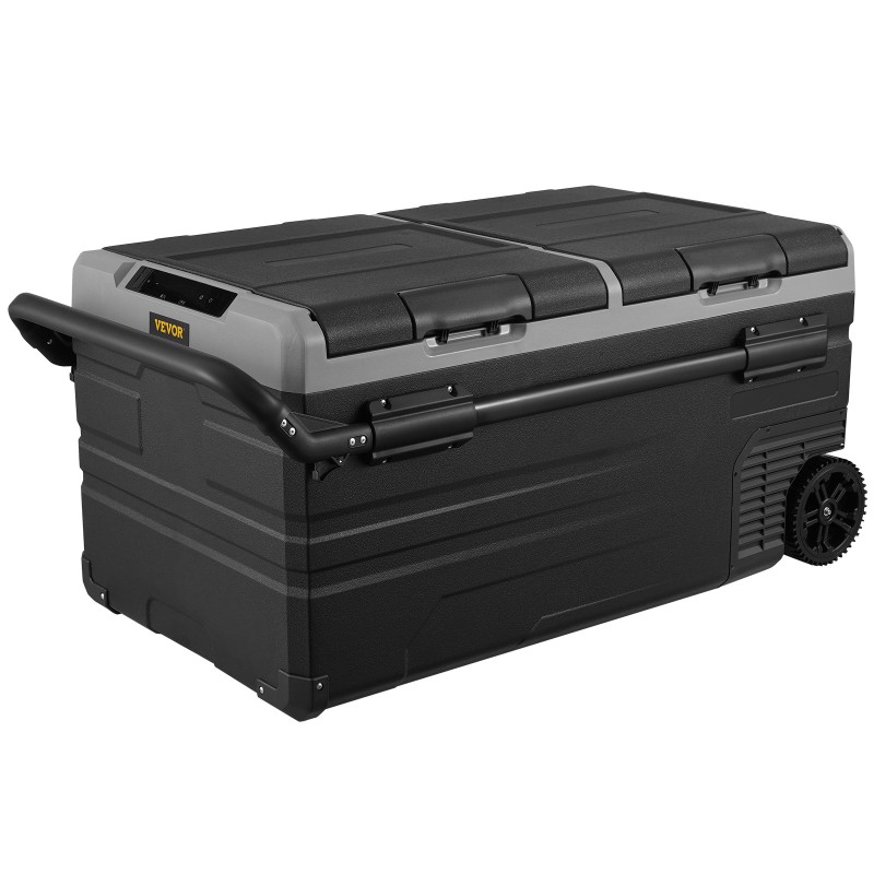 Kannettava kompressorijääkaappi ja pakastin 95 l kaksiosainen pyörillä teleskooppivetokahva 12/24 V