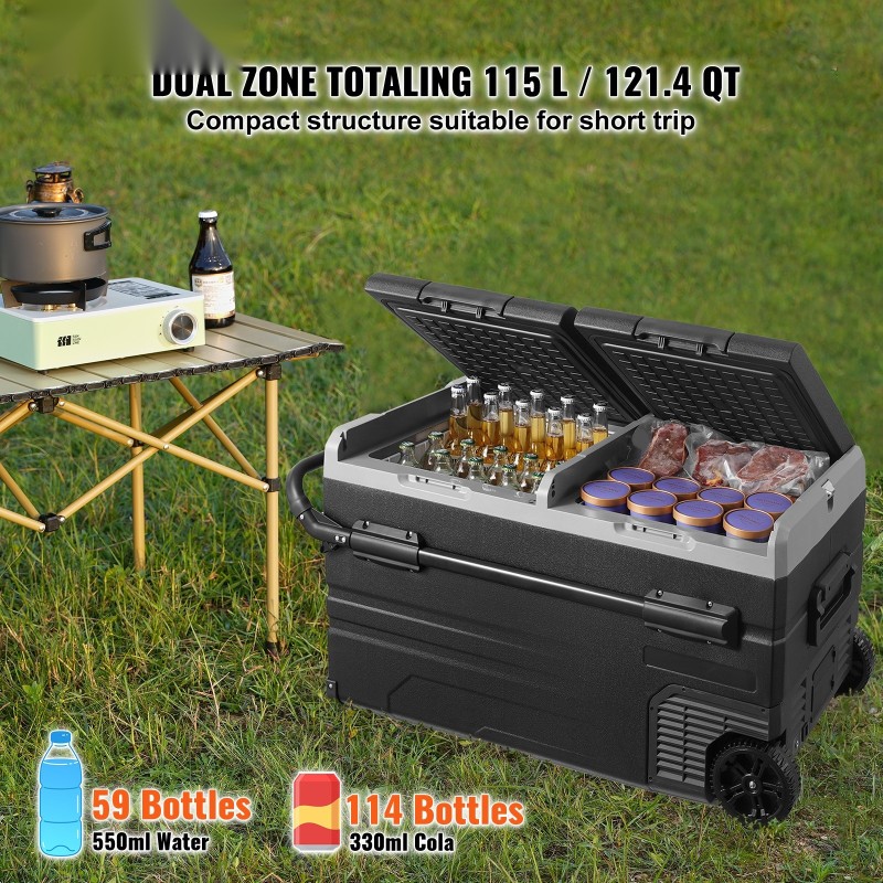 Auton jääkaappipakastin 115 l kaksiosainen pyörillä ja vetokahvalla