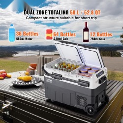 Kannettava autokylmälaukku 50 litraa polypropeeni kaksiosainen säädettävä lämpötila -20–20 °C