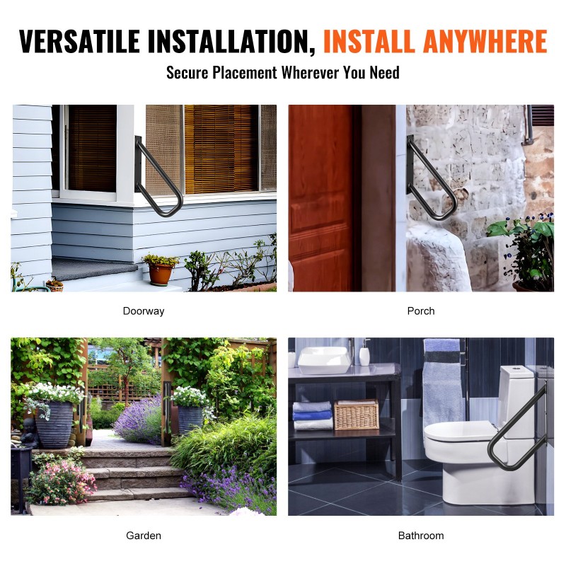 Seinäkiinnitteinen hiiliteräskaide ulkoportaisiin 480 mm mattamusta 240 kg 1 kpl