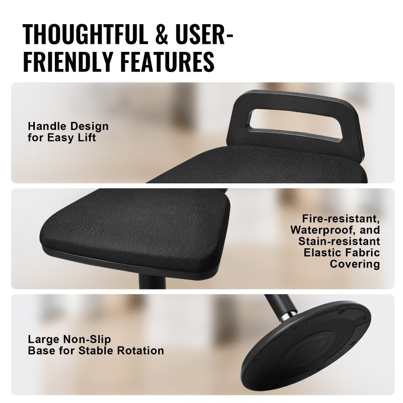 Aktiivituoli elastisella kankaalla 45 mm vaahtotyynyllä kantokahvalla 62,5–87,5 cm musta