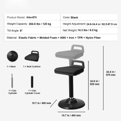 Aktiivituoli elastisella kankaalla 45 mm vaahtotyynyllä kantokahvalla 62,5–87,5 cm musta