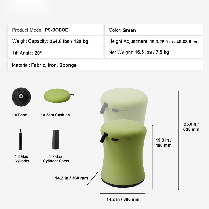 Keinuva aktiivituoli korkeussäädettävä kangas rautarunko 49–63,5 cm vihreä