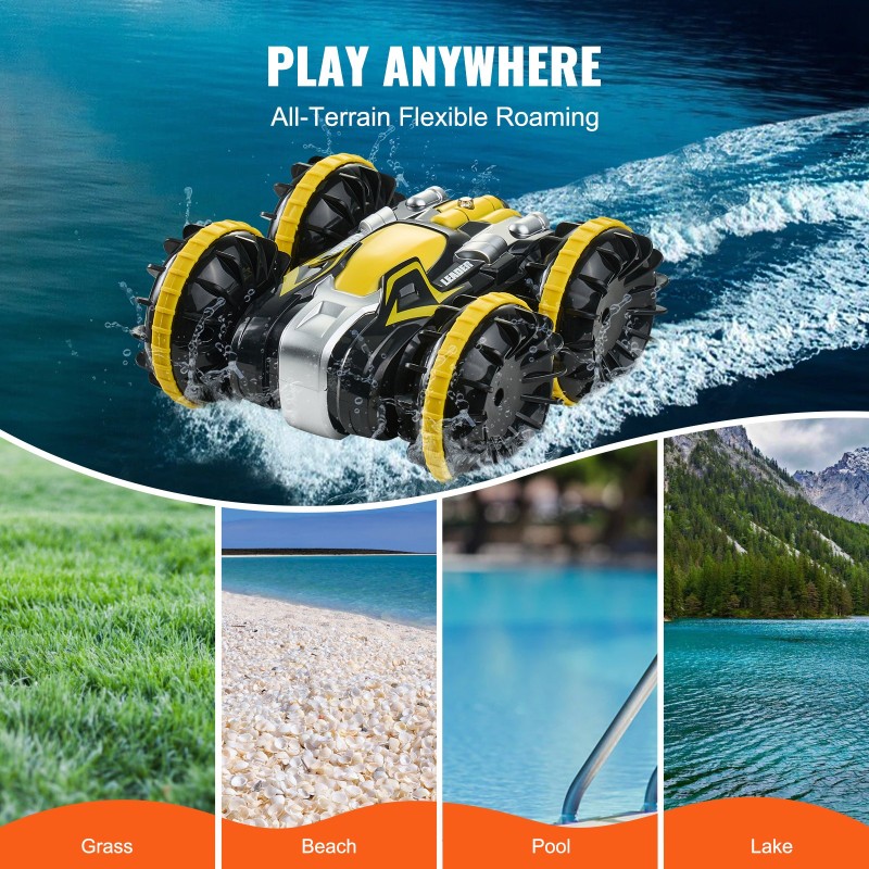 Kaukoohjattava amfibioauto neliveto ABS-muovi vesitiivis nopeus 12 km/h kaksi akkua