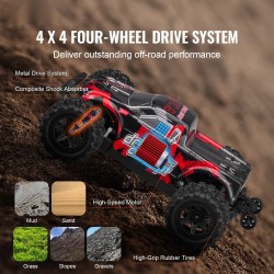 Kauko-ohjattava 1:18-mittakaavainen nelivetoinen maastoauto 36 km/h IPX4 2 akkua 8+-vuotiaille