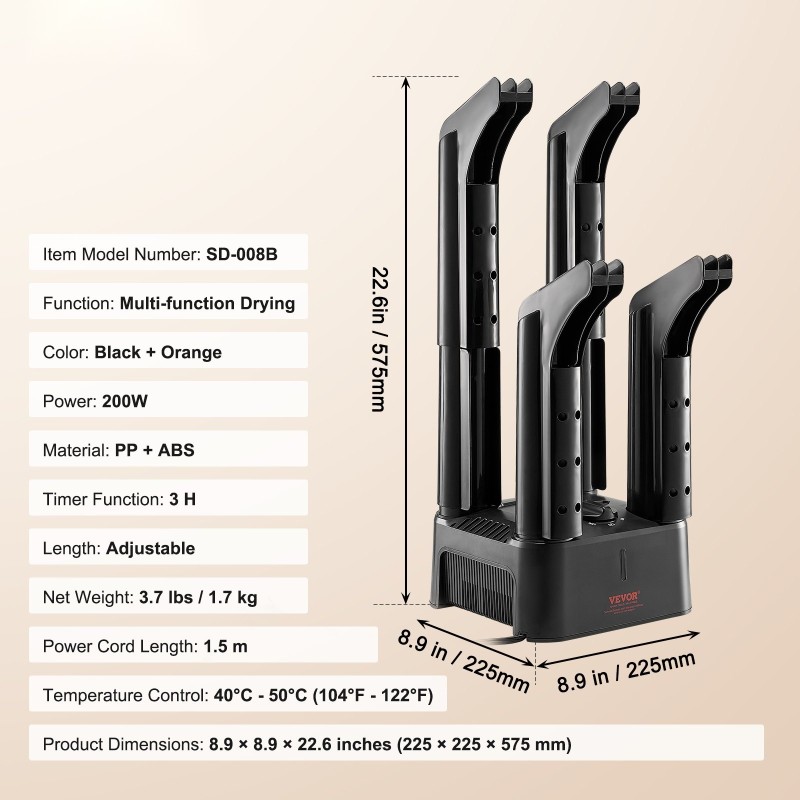 Kenkäkuivain neliputkinen irrotettava paloturvallinen muovi kaksi paria kolmen tunnin ajastin