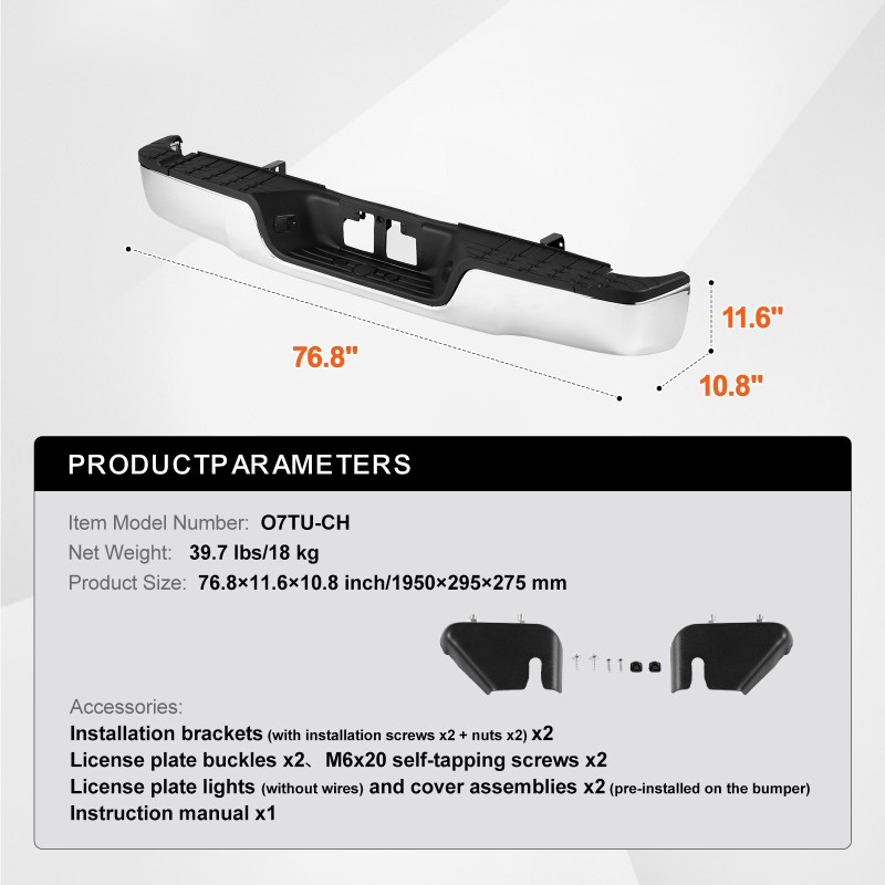 Takapuskuri raskaasta teräksestä kromipinnoitteella astinlauta rekisterikilven valot Toyota Tundra 2007–2013 ilman anturireikiä