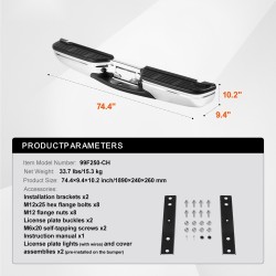 Takapuskuri kromipinnoitettua paksua terästä astinlevyllä kahdella valolla Ford F250 F350 1999–2007