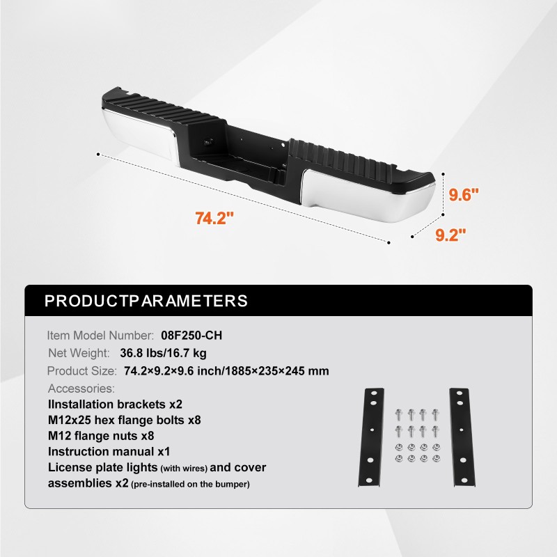 Takapuskuri kromattu raskas teräs yhteensopiva Ford F250 F350 2008–2016 askelma rekisterivalot