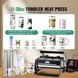 Lämpöprässi tumblereille 11–30 unssia levymetalli digitaalinen lämpötila ja ajastin tarvikkeet mukana