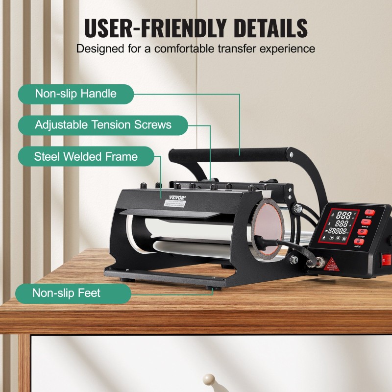 Lämpöprässi tumblereille 11–30 unssia levymetalli digitaalinen lämpötila ja ajastin tarvikkeet mukana