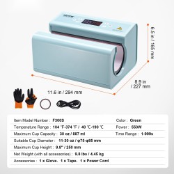 Automaattinen mukilämpöprässi sublimaatioon enintään 887 ml:n mukeille sininen 2-paikkainen