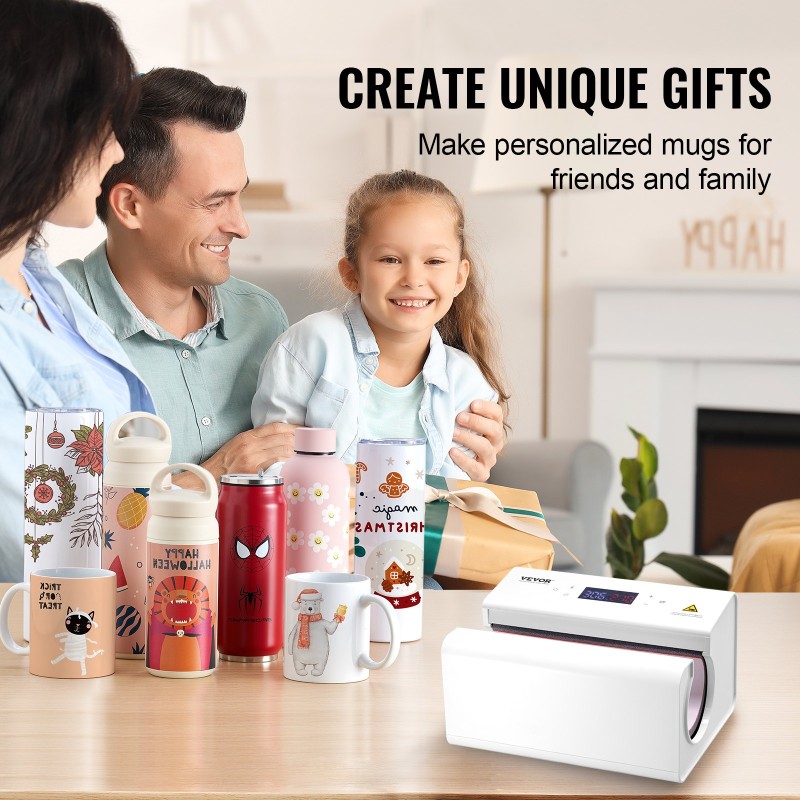 Automaattinen lämpöpuristin mukeille ja termospulloille halkaisijaltaan 75–85 mm valkoinen