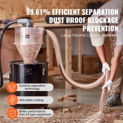 Sykloonierotin 50 l metallirummulle läpinäkyvällä ABS-erottimella 101,6 mm liitännällä