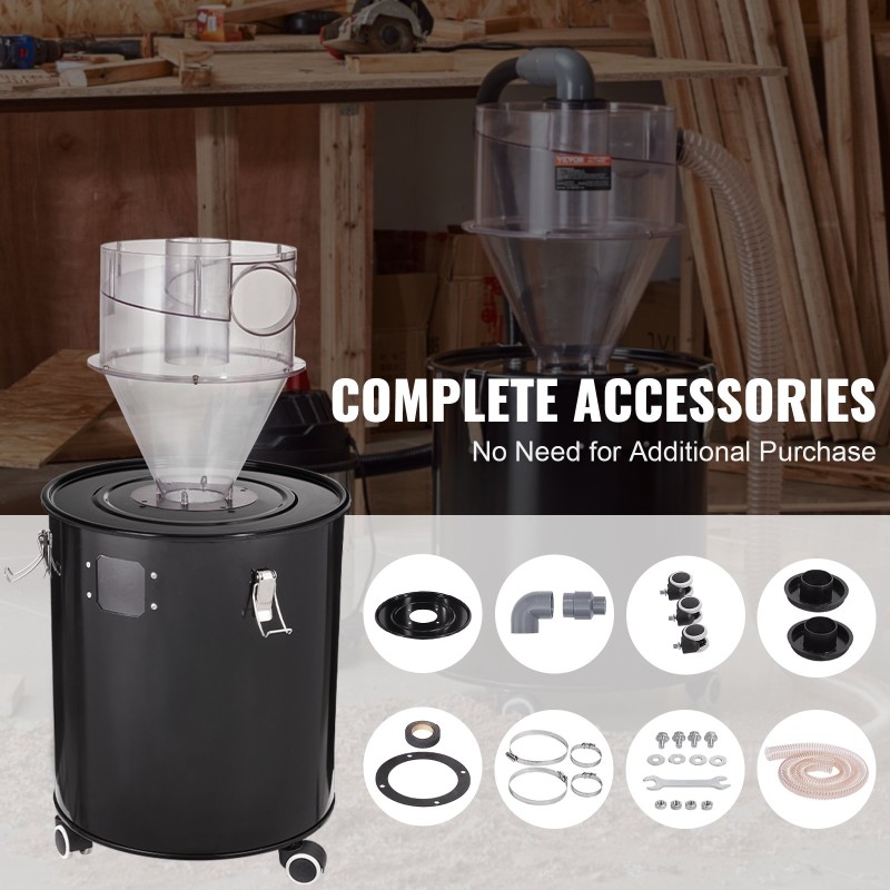 Sykloonierotin 50 l metallirummulle läpinäkyvällä ABS-erottimella 101,6 mm liitännällä