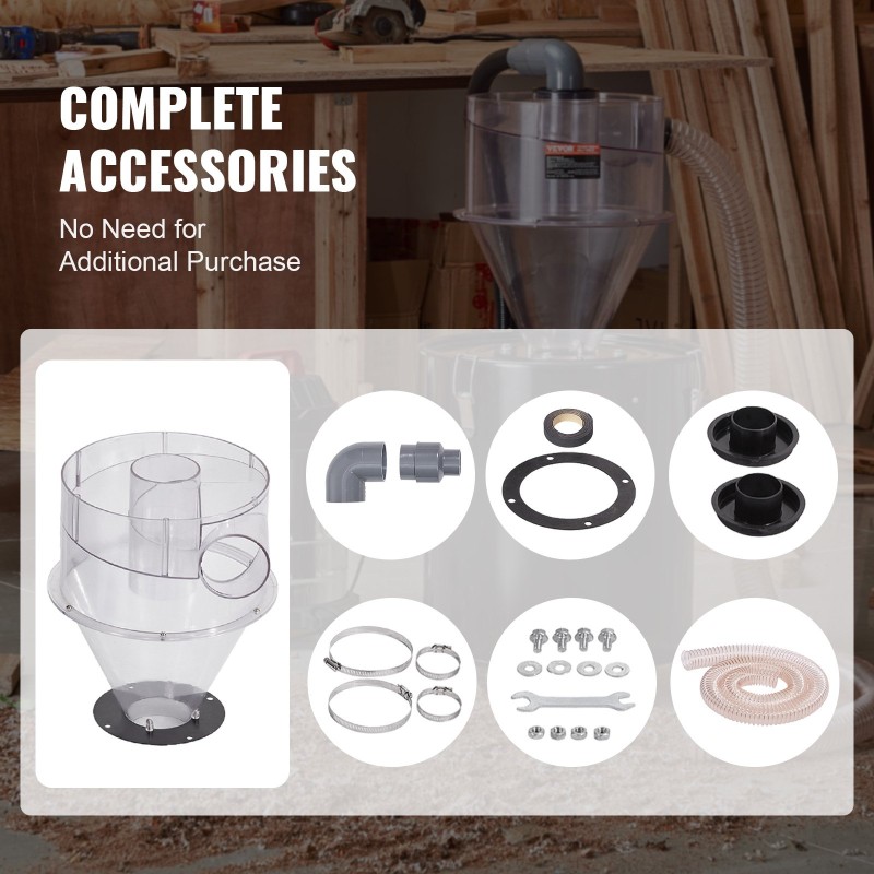 Syklonierotin läpinäkyvä ABS-muovinen 4 tuuman liitäntä märkä- ja kuivaimureille 18.9-37.85L säiliöille