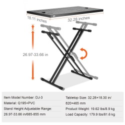 DJ-pöytäteline seosteräksinen taittuva 820 x 495 mm säädettävä 685–855 mm