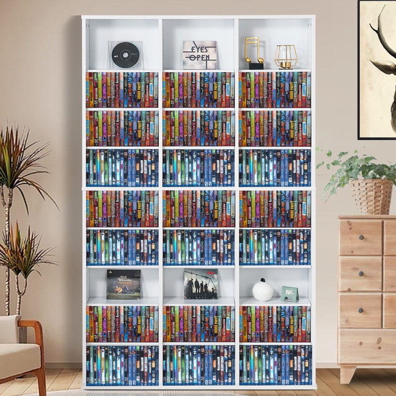 DVD- ja CD-säilytyskaappi 9 hyllyä 27 osastoa säädettävät hyllyt valkoinen