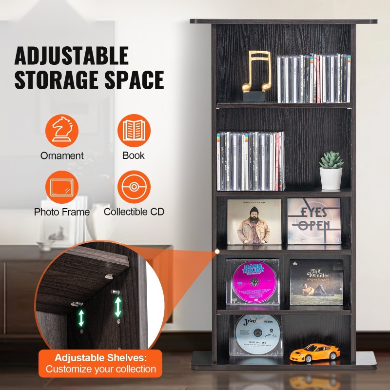 DVD- ja CD-säilytyskaappi 5 säädettävää hyllyä jopa 240 CD-levylle espresso