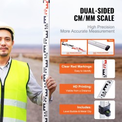 Alumiininen teleskooppivaaitussauva kolme metriä kolmiosainen kaksipuolinen senttimetri ja millimetri asteikko kuplavaaka