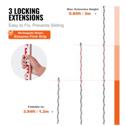 Alumiininen teleskooppivaaitussauva kolme metriä kolmiosainen kaksipuolinen senttimetri ja millimetri asteikko kuplavaaka