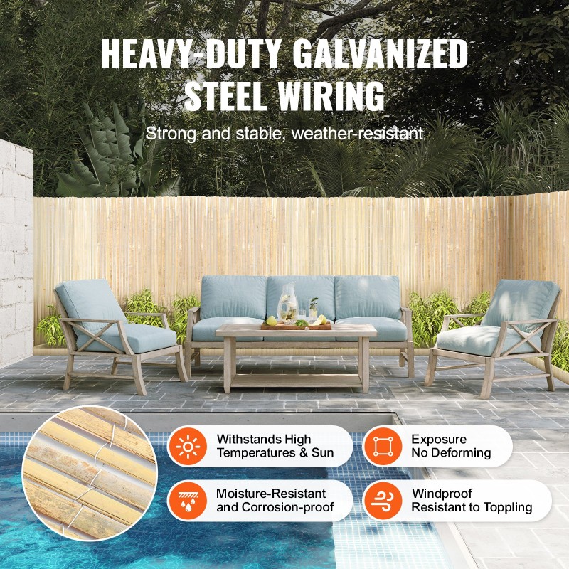 Bambunäkösuoja valmistettu luonnollisista bambusäleistä korkeus 914 mm pituus 5974 mm puutarhaan