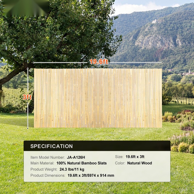 Bambunäkösuoja valmistettu luonnollisista bambusäleistä korkeus 914 mm pituus 5974 mm puutarhaan