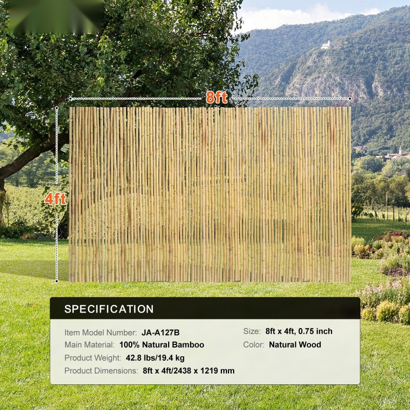 Rullattava bambuaita luonnollisesta bambusta 2438x1219 mm galvanoitu teräslanka näkösuoja