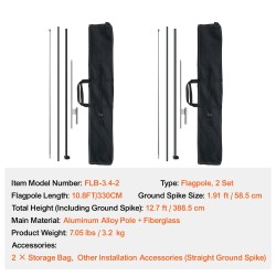 Lipputankosarja 2 kpl alumiiniseos ja lasikuitu 330 cm ulkokäyttö