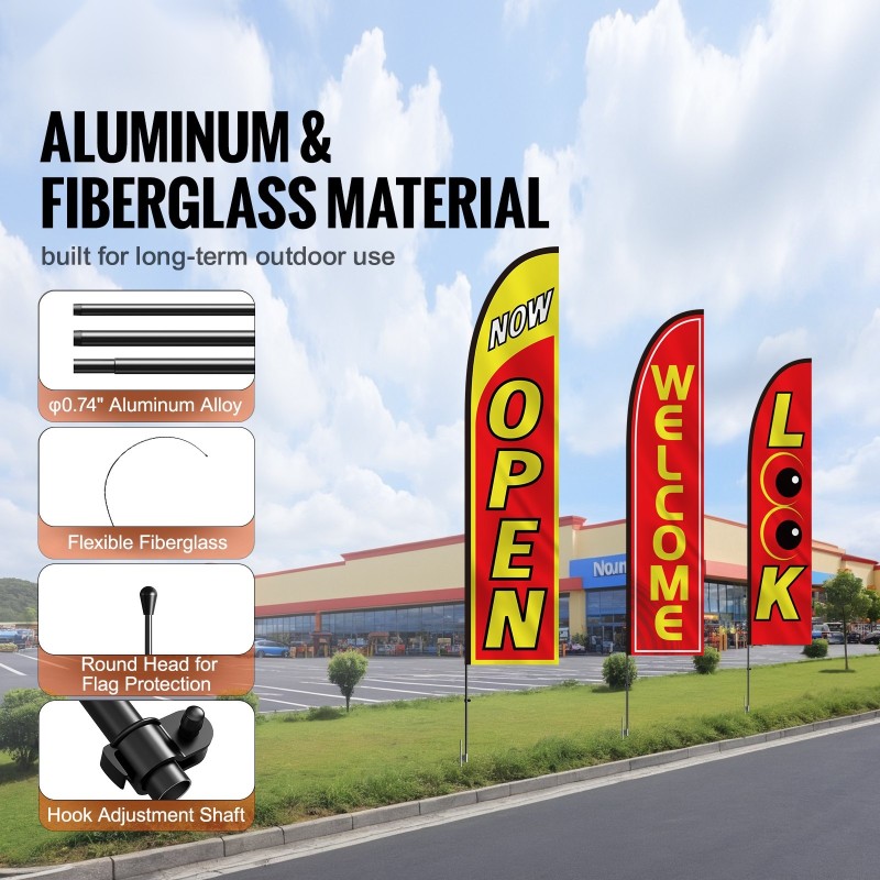 Mainoslippusarja alumiiniseos ja lasikuitu 3 lippua 3 tankoa 498 cm korkea