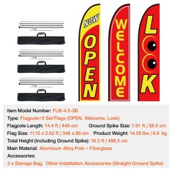 Mainoslippusarja alumiiniseos ja lasikuitu 3 lippua 3 tankoa 498 cm korkea