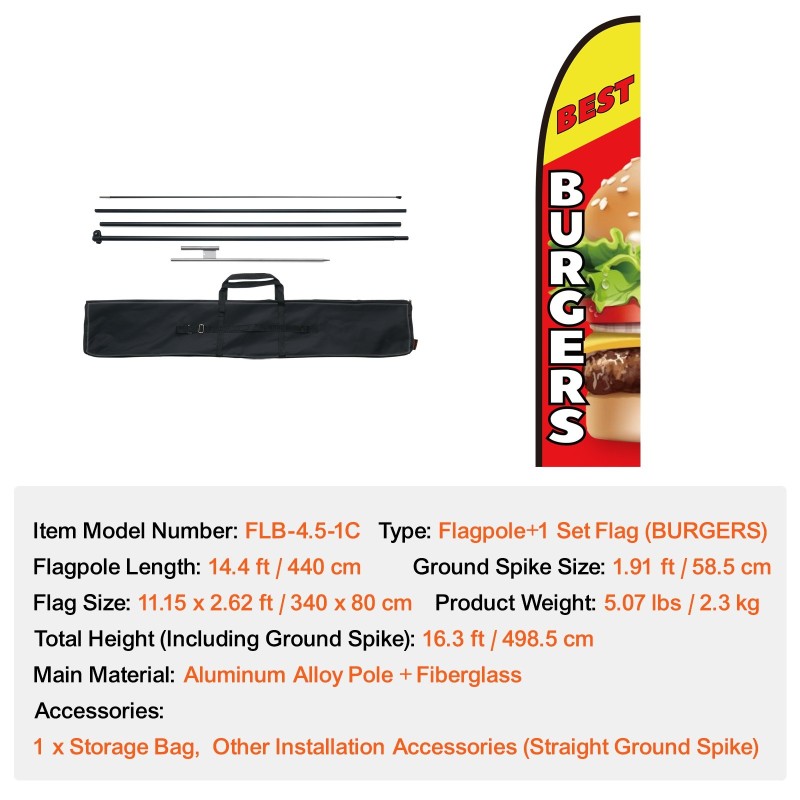 Höyhenviirimastosetti alumiini ja lasikuitu 498 cm kokonaiskorkeus ulkokäyttöön ravintolalle