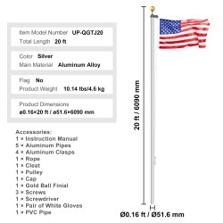 Lipputankosarja alumiininen irrotettava paksuseinäinen 6,09 m ulkokäyttöön hopea ammattitarvikkeilla kolme esitystapaa