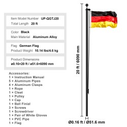 Lipputanko irrotettava alumiiniseos 6,09 m halkaisija 51,6 mm musta
