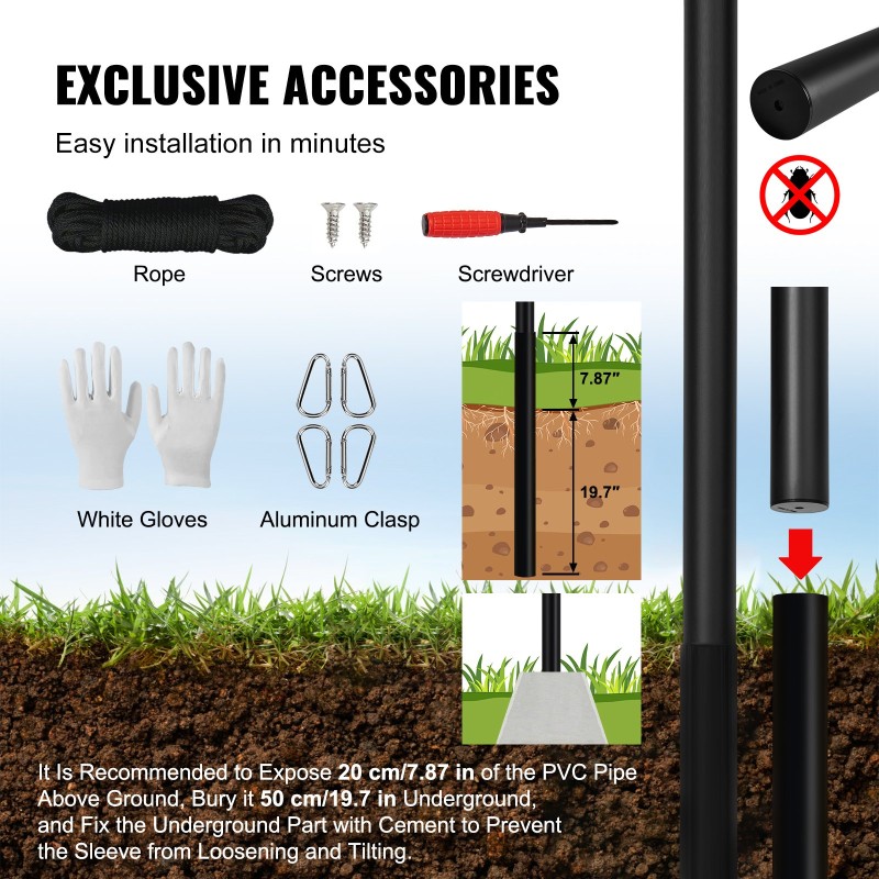 Lipputankosetti alumiiniseoksesta 7550 millimetriä irrotettava maahan asennettava ulkokäyttöön musta