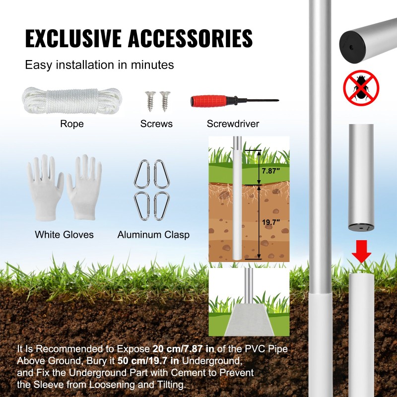 Alumiininen lipputankosarja 7,55 m irrotettava ulkokäyttöön halkaisija 51,6 mm