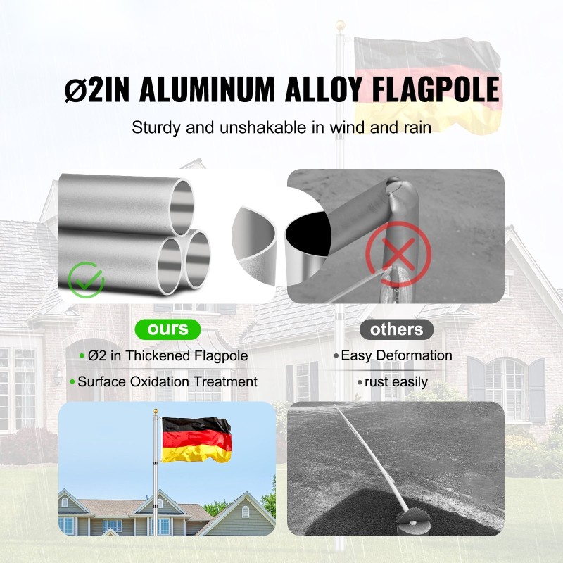 Teleskooppinen lippusalko alumiiniseoksesta pituus 7,3 metriä maakiinnitys kierrettävä lukitus