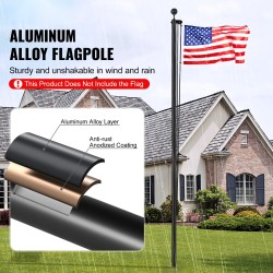 Lippusalko irrotettava alumiiniseos 6,09 m halkaisija 51,6 mm musta ulkokäyttöön