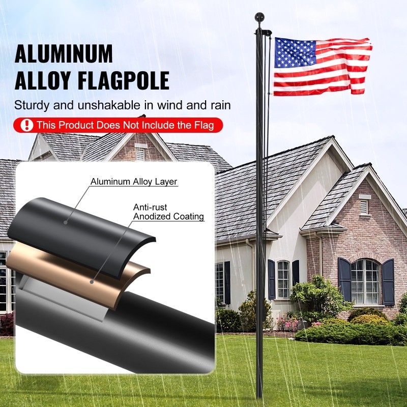 Lippusalko irrotettava alumiiniseos 6,09 m halkaisija 51,6 mm musta ulkokäyttöön