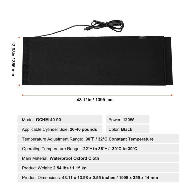 Kaasusäiliön eristetty lämmitinvyö 18,1 kg pullolle 120 W 32 °C