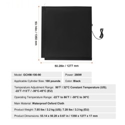 Kaasupullon lämmitin sopii 100 paunan sylintereille 280 W vedenpitävä Oxfordin kangas