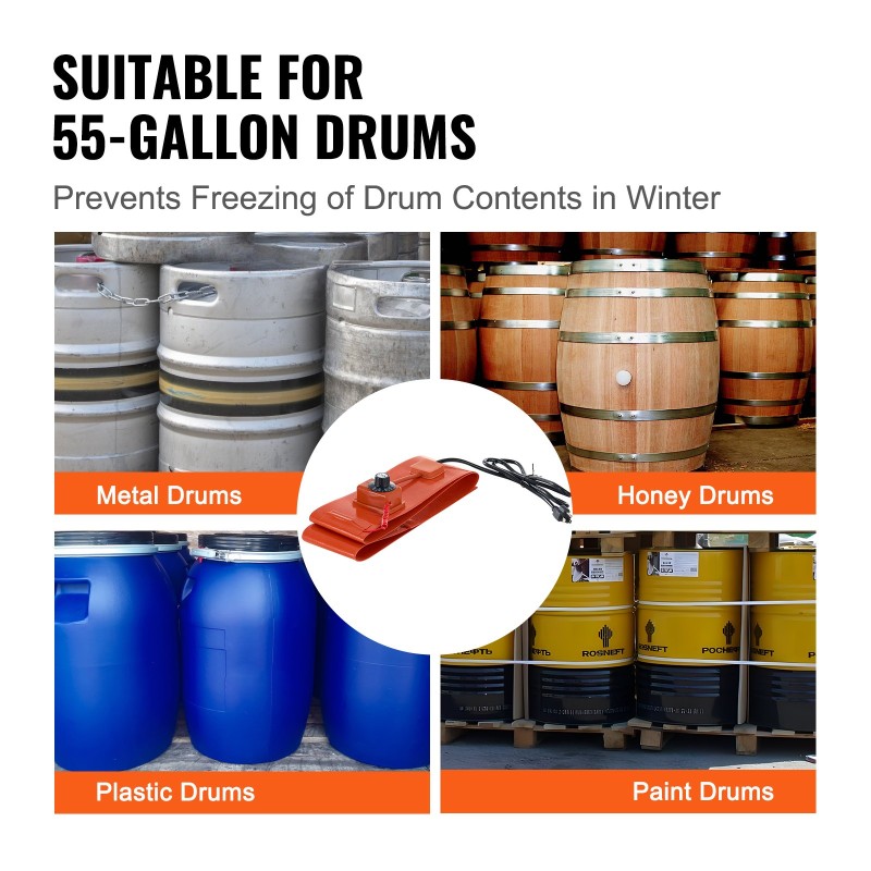 Tynnyrilämmitin silikonipintainen 55 gallonan 208,2 litran 1200 wattin säädettävä 30–150 °C