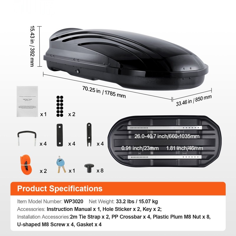 Kattotavaraboksi ABS 340 l 75 kg maksimikuorma kaksipuolinen avaus