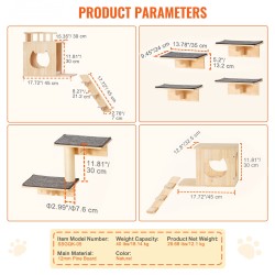 Seinälle asennettava 9-osainen kissahyllysetti 12 mm mäntypuusta kantavuus 18 kg