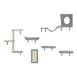 Seinäkiinnitteinen kuusiosainen kissanhyllysetti lastulevyllä ja metallirungolla kiipeilyyn ja nukkumiseen