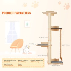 Seinäkiinnitteinen kissapuu 12 mm mäntypuu 4 hyppytasoa 3 pylvästä 1 köysi