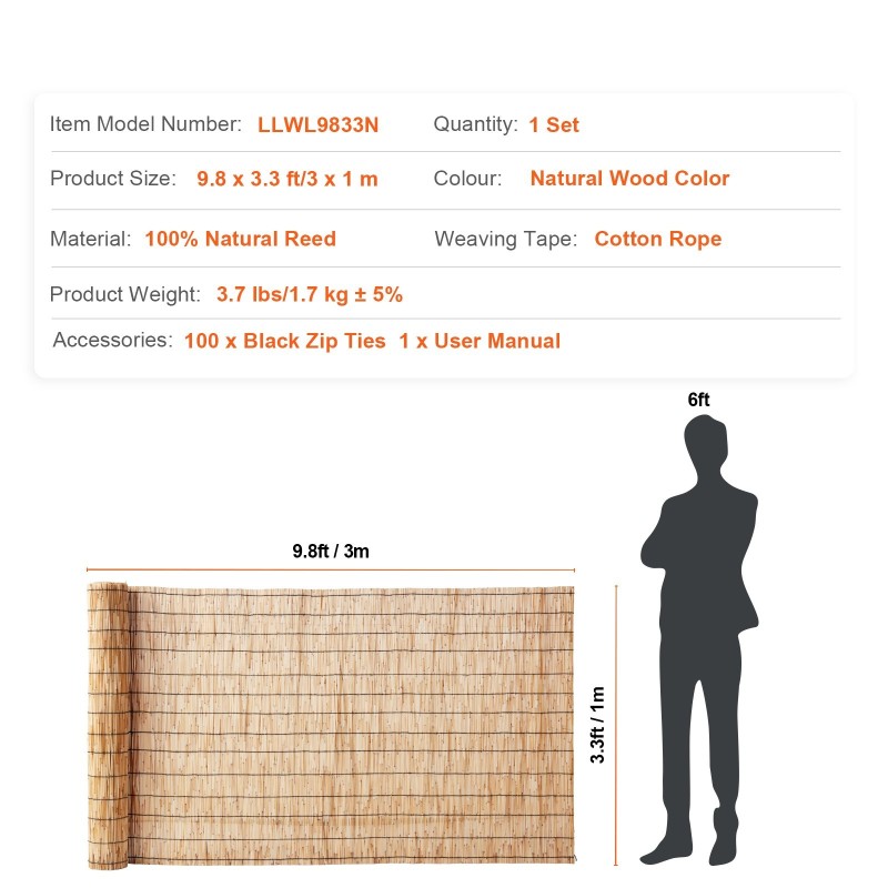 Kaisla-aita luonnollinen kaisla 3 x 1 m näkösuojarulla ulkokäyttöön