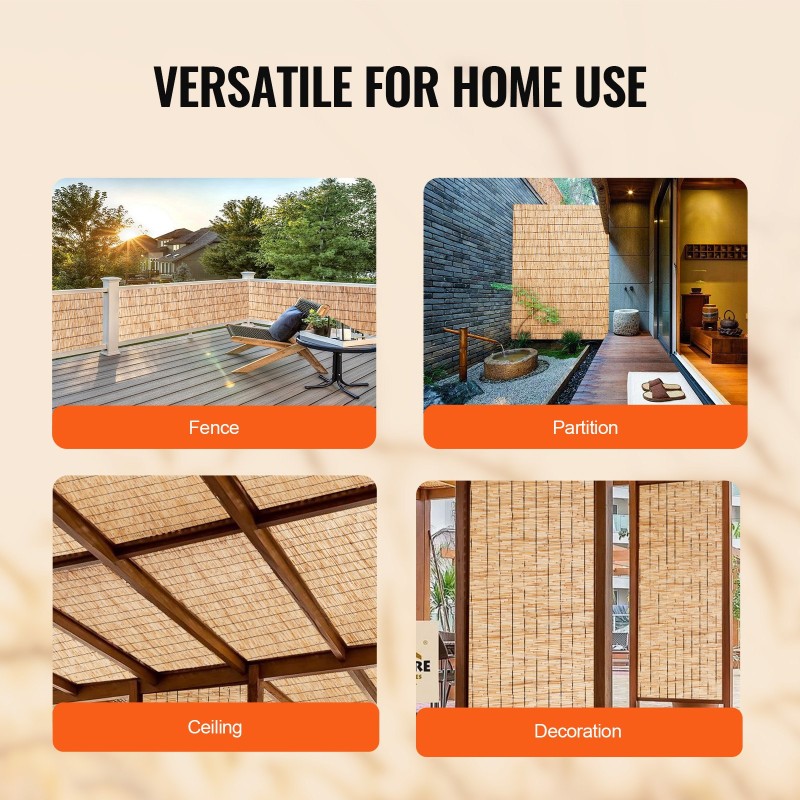 Kaisla-aitarulla 100 prosenttia luonnollista kaislaa koko 4 x 1 m näkösuojaksi parvekkeelle